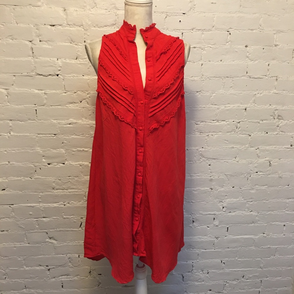 Pomander Place Tuckernuck sleeveless shift dress lace trim red size m preppy